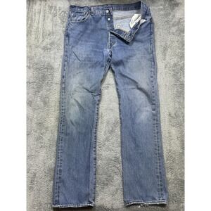 Levi's‎ 501xx Button Fly Straight Denim Blue Jeans Men's 36x34 Med Wash *SPOTS